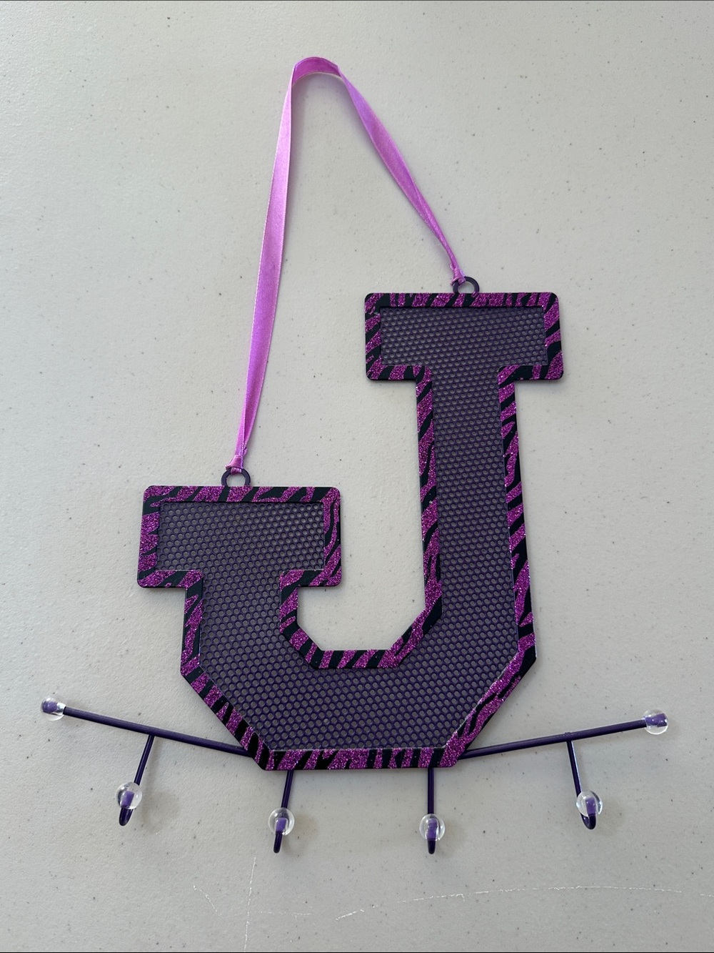 Monogram 'J' Wall Jewelry Hanger in Purple and Black